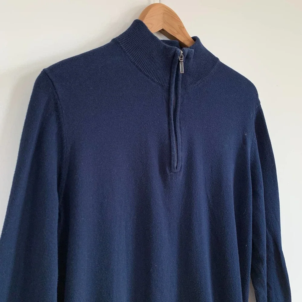 L.L. Bean Cashmere Blend Mock Neck 1/4 Zip Long Sleeve Pullover Blue Men’s LARGE - Picture 3 of 8